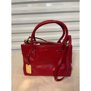 Lauren Ralph Lauren Newbury Red Leather Double Zip Satchel